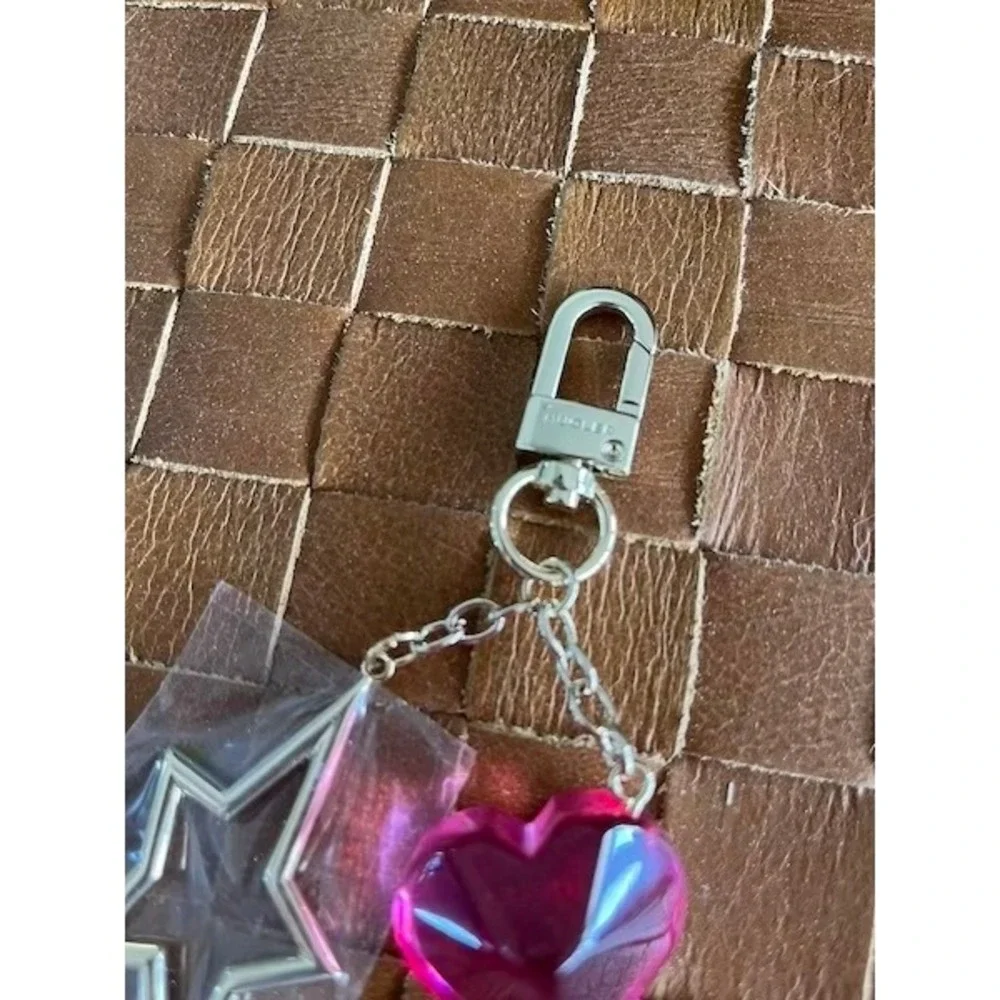 MUGLER Pink Heart and Gold Star Bag Charm Keychain Designer Accessory